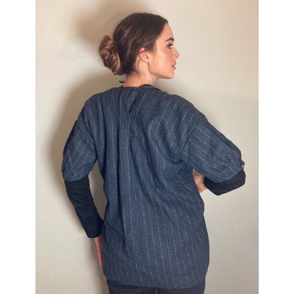 JAG -Wool Pinstripe Embroidered Top - Skull button detail - Sz M - Picture 2 of 6